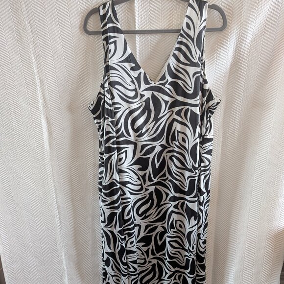 Nicole Miller New York Black & White Satin Maxi Dress Abstract Plus Size 2X - Picture 1 of 11